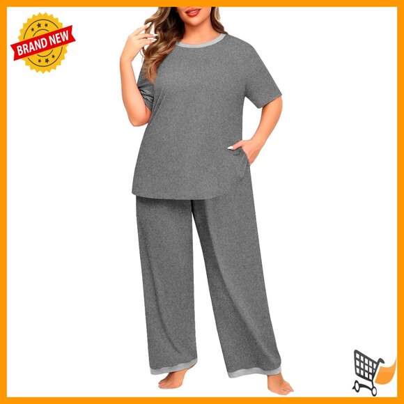 Plus Size Pajama Set Soft Knit Lounge Wear with Pockets Comfortable Sleepwear